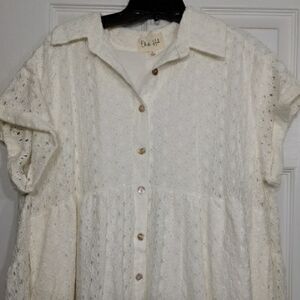 Oli & Hali Cream Lace Button-Down Shirt